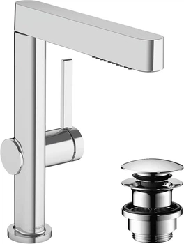 Змішувач hansgrohe Finoris 76063000 з висувним душем, 2 типи струменя та зливним гарнітуром push-open, хром
