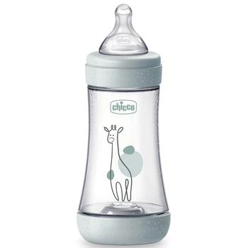 Бутылочка пластик Chicco PERFECT 5 Giraffe, 240 мл, соска силикон, 2 м+