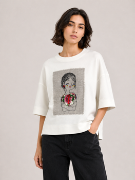 Жіночий світшот oversize з вишивкою Ляля Modna KAZKA MKNK56657 - Білий, 54/56