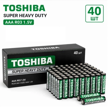 Батарейки Toshiba AAA R03 1.5V Super Heavy Duty, солевые, мизинчиковые, набор 40 шт