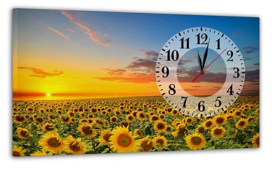 Картина на холсте MAKO Sunflower Field Sunset с часами 30×53 см бесшумный плавный ход кварцевый механизм 3053-066