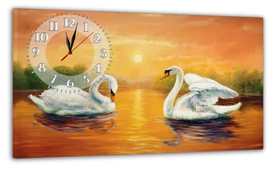 Картина на холсте MAKO Swans Sunset Orange с часами 30×53 см бесшумный плавный ход кварцевый механизм 3053-026