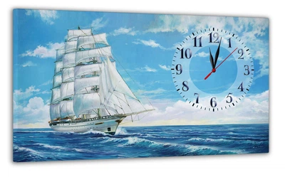 Картина на холсте MAKO Ship Sea Blue с часами 30×53 см бесшумный плавный ход кварцевый механизм 3053-007