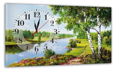 Картина на холсте MAKO Landscape River Green с часами 30×53 см бесшумный плавный ход кварцевый механизм 3053-006