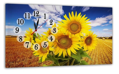 Картина на холсте MAKO Sunflowers Field Sky с часами 30×53 см бесшумный плавный ход кварцевый механизм 3053-064