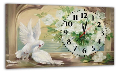 Картина на холсте MAKO Birds White с часами 30×53 см бесшумный плавный ход кварцевый механизм 3053-001
