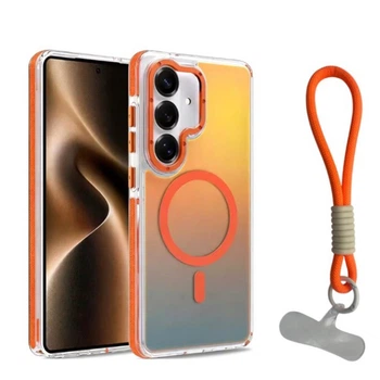 Чехол - накладка Omeve Chameleon для Samsung Galaxy S26 с кольцом MagSafe и шнурком orange