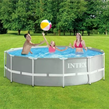 Каркасний басейн Intex 26716-1 круглий 8592 л зі сталевим каркасом міцний та надійний басейн для дітей і дорослих 366x99 см з драбинкою та чашею з ПВХ сірий басейн для саду та відпочинку