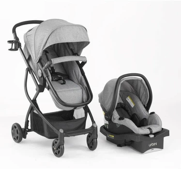 Детская универсальная коляска трансформер 3 в 1 с автокреслом URBINI OMNI TRAVEL SYSTEM Серая