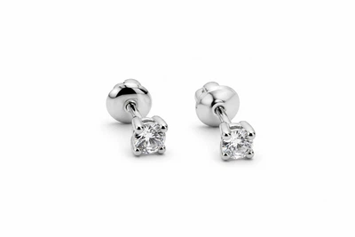 Серьги-пуссеты из белого золота c фианитами S-0394