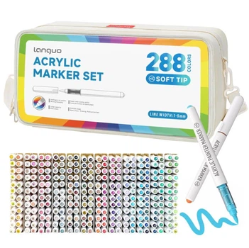 Акриловые маркеры Languo, 288 штук, кистевые (soft brush), для раскрасок Disney, рисования, ткани, стекла, дерева, пластика (al288)