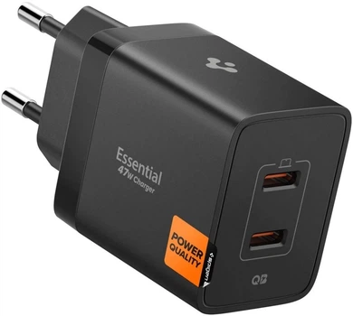 Зарядний пристрій Spigen Essential 47W Wall Charger 2хType-C EE472EU Black (ACH09457)