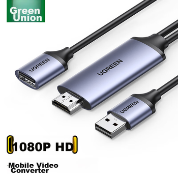 Кабель UGREEN для зеркального отображения экрана телефона, конвертер видео для планшета, док-станция Lightning/Type-C на HDMI, универсальный для Android, Apple iPhone 15, Huawei, iPad, 50291