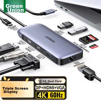 Док-станция UGREEN Type-C для 3 экранов, Thunderbolt 4, 4K60Hz, Ethernet