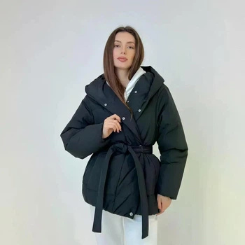 Куртка жіноча зимова плащова тканина чорна, XS-S