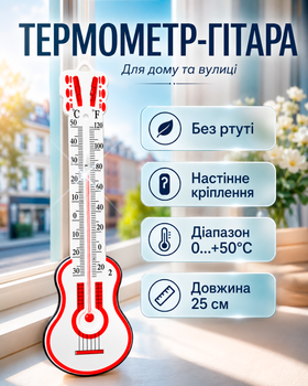 Термометр віконний градусник спиртовий кімнатний та вуличний "Гітара" BRS
