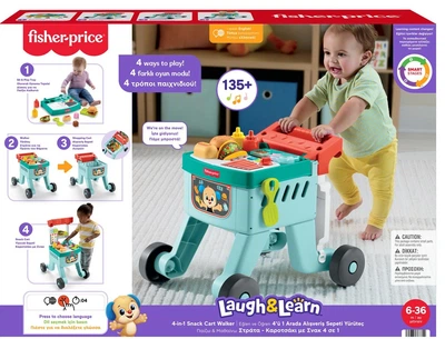 Interaktywne centrum-chodzik edukacyjne Fisher-Price Laugh & Learn 4-in-1 Snack Cart Walker (JLM95) (194735367719)