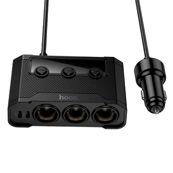 Автомобильный разветвитель прикуривателя HOCO Z64 Anshun 240W, 2xUSB-C + 2xUSB-A, PD + QC3.0, 3 гнезда, дисплей напряжения, быстрая зарядка, черный