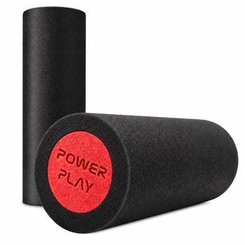Масажний ролик (роллер) гладкий PowerPlay 4021 Fitness Roller Чорно-червоний (30x15см.)