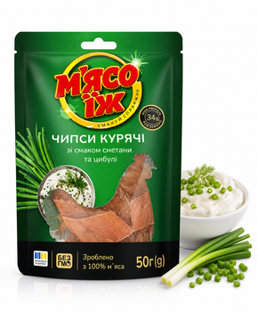 Куриные чипсы "СМЕТАНА И ЛУК" 50 г, джерки, снеки, закуски к пиву ТМ МʼЯСО.ЇЖ