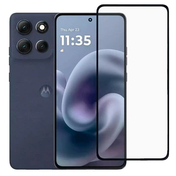 Защитное стекло для телефона Motorola G86 5G противоударное на весь экран прозрачное с черной рамкой