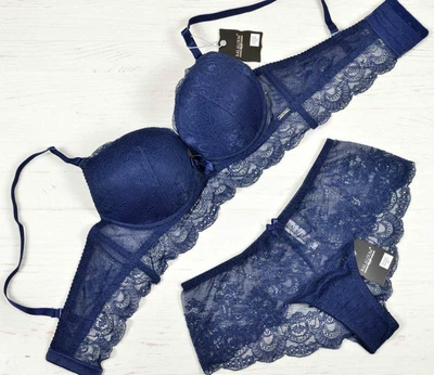 Комплект белья: бюстье push-up и трусики бразилианы 9364 Balaloum синий 85C/XL
