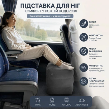 Подставка для ног надувная универсальная Подушка дорожная Серая