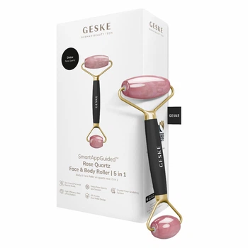 Роллер-массажер для лица и тела с розовым кварцем GESKE SmartAppGuided Rose Quartz Face & Body Roller 5в1 серый