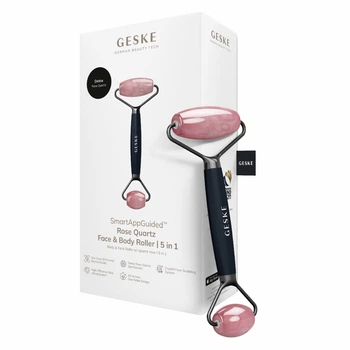 Роллер-массажер для лица и тела с розовым кварцем GESKE SmartAppGuided Rose Quartz Face & Body Roller 5в1 черный