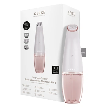 Вакуумний очищувач пор GESKE Aqua-Stream Face Cleanser 8 в 1 апарат для аквапілінгу та зволоження девайс для чистки шкіри проти чорних цяток Персиковий