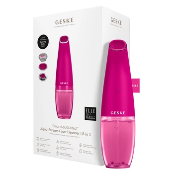 Вакуумний очищувач пор GESKE Aqua-Stream Face Cleanser 8 в 1 апарат для аквапілінгу та зволоження девайс для чистки шкіри проти чорних цяток Малиновий
