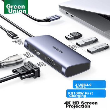 Док-станция расширения UGREEN Type-C, док-станция расширения для проектора HDMI, конвертер VGA HD, USB-адаптер, зарядное устройство PD, универсальный адаптер для ноутбуков Mac, концентратор расширения.
