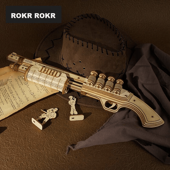 Дробовик ROKR, конструктор, детская игрушечная винтовка, деревянная модель для самостоятельной сборки, пистолет на резинках, подарок на день рождения для мальчиков.