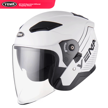 Мотоциклетный шлем YEMA 3C Certified 639S для электромобилей, мужской зимний защитный шлем с двумя линзами, женский полушлем для электросамоката, всесезонный универсальный размер, белый с полосатым рисунком и прозрачным визором.