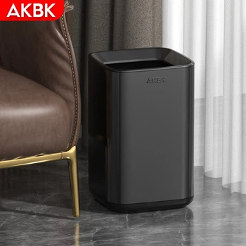 Відро для сміття AKBK з нержавіючої сталі, 15 л, чорне, для дому, вітальні, кухні, ванної кімнати, розкішного готелю, офісу, велика квадратна форма.