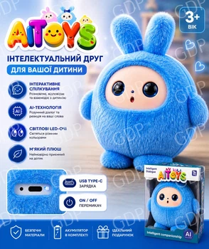 Интерактивный AI зайчик AITOYS — умная плюшевая игрушка с анимированными глазами, музыкой и голосовым взаимодействием, USB Type-C