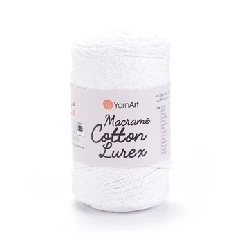 Шнур плетений з люрексом YarnArt macrame cotton Lurex 2мм білий люрекс веселка №721