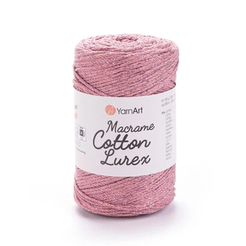 Шнур плетений з люрексом YarnArt macrame cotton Lurex 2мм троянда люрекс срібло №743