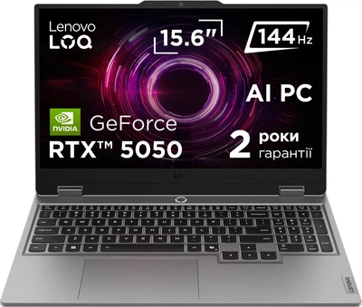 Ноутбук Lenovo LOQ 15AHP10 (83JG00CXRA) Luna Grey / 15.6" IPS 144 Гц / AMD Ryzen 7 250 / RAM 24 ГБ / SSD 1 ТБ / RTX 5050, 8 ГБ