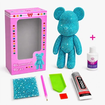 Алмазная мозаика ColorArt Мишка фигурка 5D бирюзовый 18см + Подарок лак для покрытия