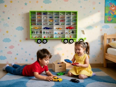 Полка Грузовик "Микс" зельоная для 32 Hot Wheels и 12 kinsmart (mix-v-m-green)