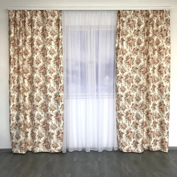 Шторы атласные с кофейными цветами в стиле прован ALBO 150×270 см, комплект 2 шт. (SH-631-3)