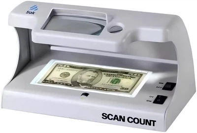 Детектор валют Sak Scancount UV. Ручной УФ детектор банкнот с флуоресцентной проверкой и увеличительной линзой