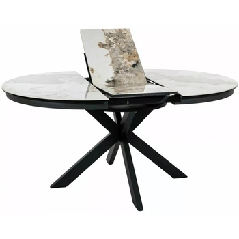 Стол обеденный кухонный складной Porto Ceramic (120–160)×120 см Керамика Белый / Черный каркас Signal