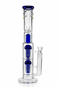 Бонг стеклянный Medusa Double Blue с перколятором и льдом 39 см