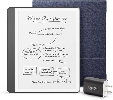 Электронная книга Amazon Kindle Scribe 16GB 2nd Generation (Tungsten), экран 10.2`, Premium Pen, с подсветкой, адаптером и чехлом (Denim Fabric Cover)