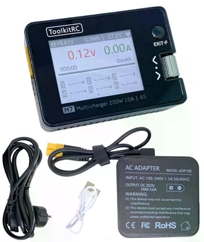 Комплект ToolkitRC M7 200W для зарядки и балансировки аккумуляторов 1-6S + блок питания ADP100 20V 5A XT60 для ФПВ дронов LiPo Li-ion SkyRC
