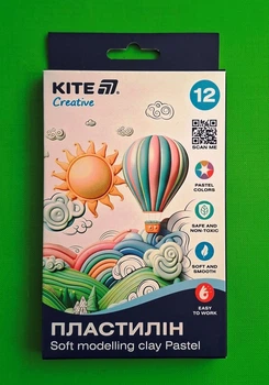 Пластилін восковий "Kite" /K-086-P/ 12 кольорів, 200 г. Kite Creative Pastel
