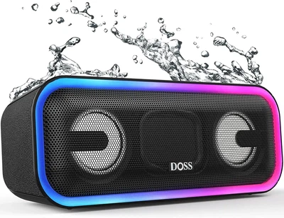 Бездротова колонка DOSS SoundBox Pro+ Bluetooth, 24 Вт стерео, потужний бас, IPX6, 15 годин, світлові ефекти