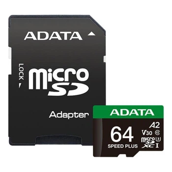 Карта памяти ADATA 64GB microSD class 10 UHS-I U3 V30 A2 Speed Plus (UD64GUI3V30A2SP-RA1)